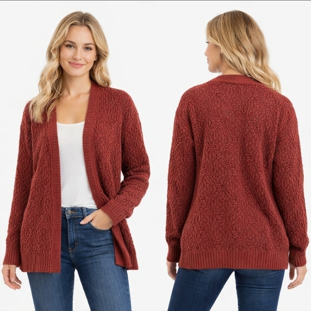 Universal Thread Rust Cable Knit Open Cardigan Small Cozy Chunky Sweater